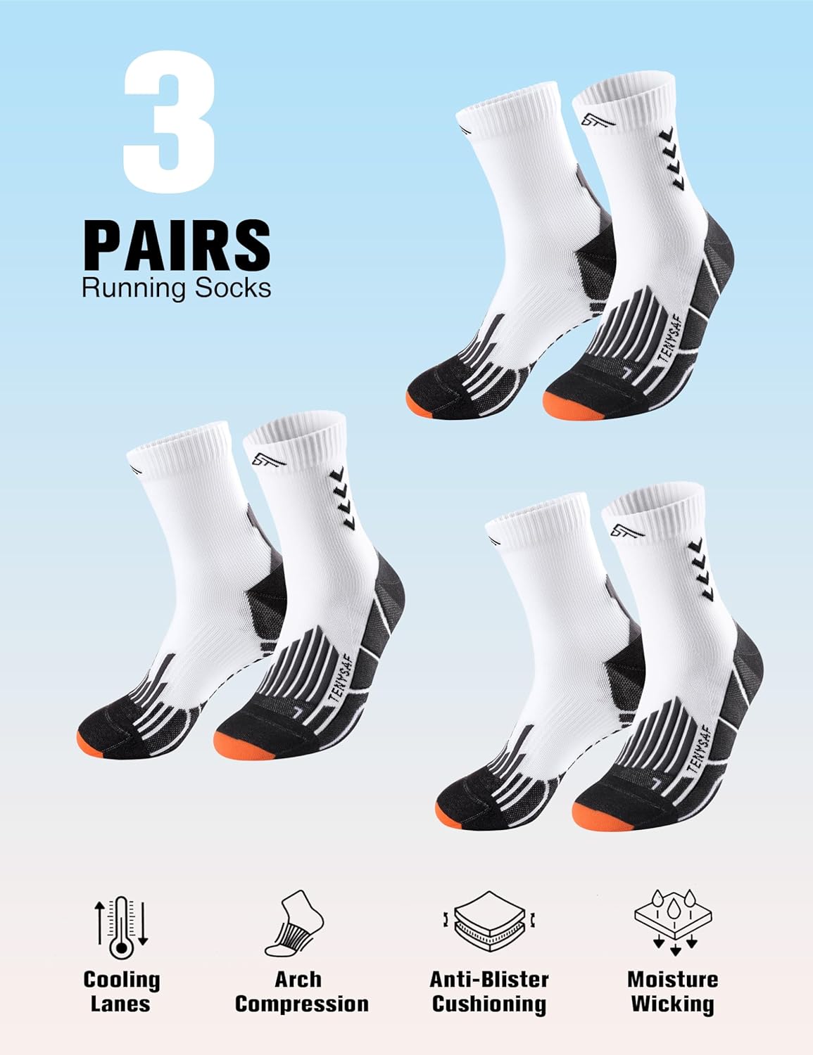 Compression Crew Running Socks: Athletic Socks for Men Women with Cushion,3 Pairs Work Hiking Basketball Sport Socks