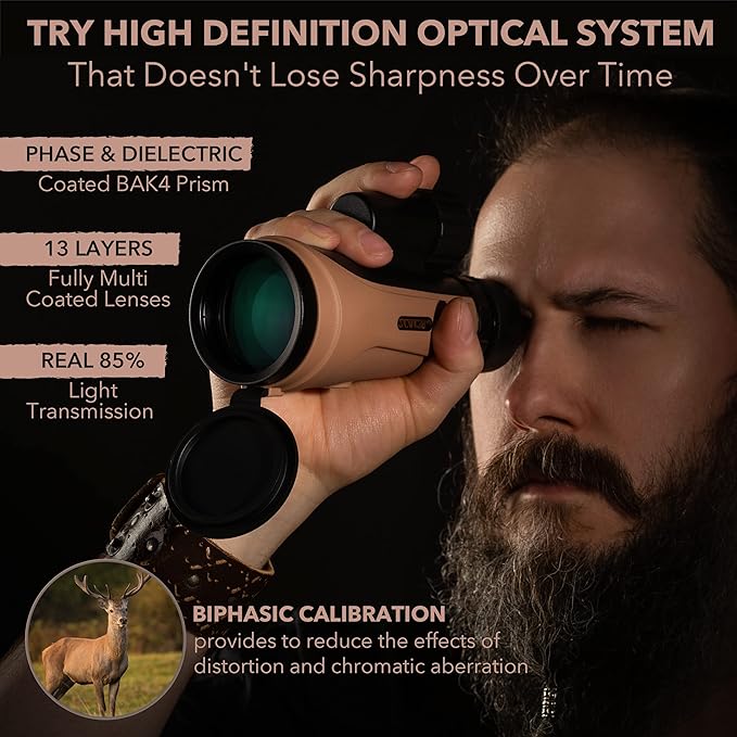 12x50 Monocular Telescope - FMC Fogproof, IP67 Waterproof Hand Held Telescope - BAK4 Phase and Dielectric Coated Prism - Adventure Accessories Set: Bag, Smartphone Adapter, Mini Tripod-BubblyBeeBaby