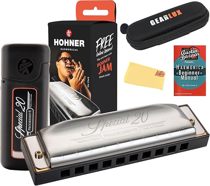Hohner Special 20 Harmonica - Key of C Bundle with Zip Case, Instructional Manual, and Austin Bazaar Polishing Cloth-BubblyBeeBaby