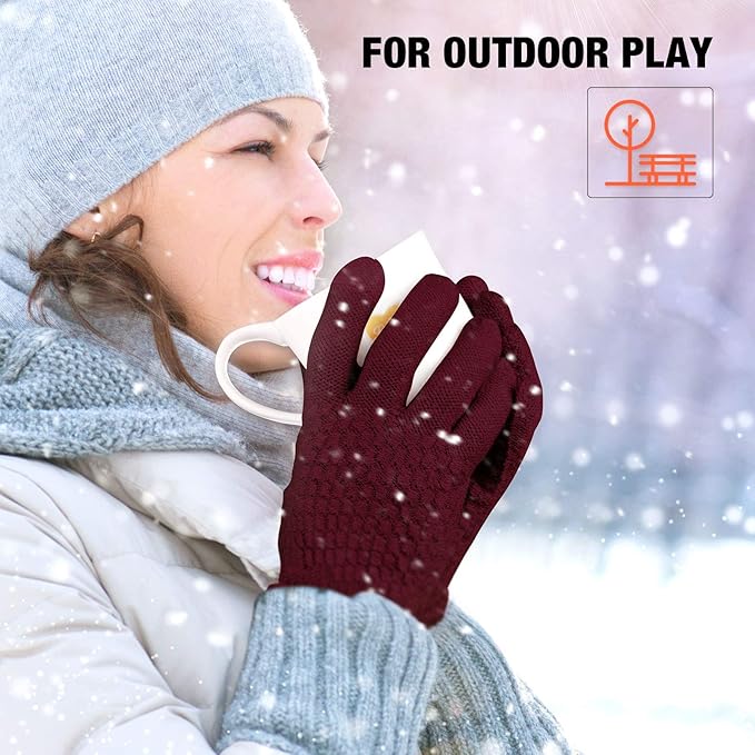 Geyoga 2 Pairs Women's Winter Touch Screen Gloves Soft Warm Fleece Lined Knit Elastic Cuff Winter Texting Gloves-BubblyBeeBaby