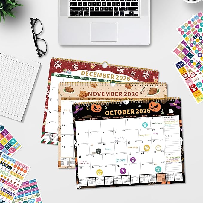 2025-2026 Calendar, 18 Month Wall Calendar 2025-2026 Hanging Spiral Bound Magnetic Fridge Desk Calendars 15" x 12", Jul 2025 - Dec 2026, A- Small Colorful-BubblyBeeBaby
