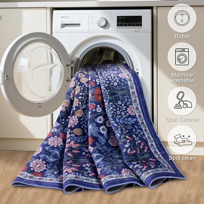 10x12 Area Rugs for Living Room: Floral Washable Rug Vintage Large Soft Boho Non-Slip Carpet Indoor Floor Stain Resistant Low Pile Carpets for Bedroom Dining Room Farmhouse Nursery Hallway Home Office-BubblyBeeBaby