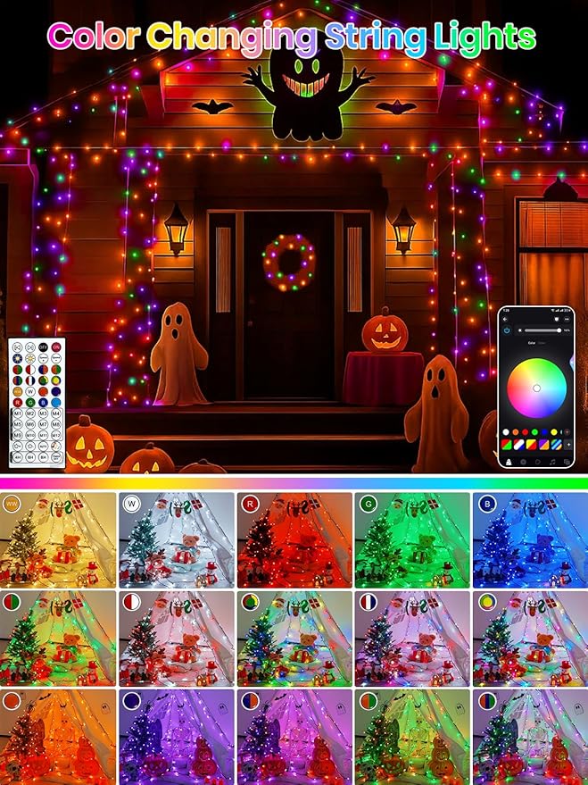 240LED Smart Color Changing Halloween Lights App Control, 95FT Waterproof RGB Music Sync Xmas Fairy String Light with Remote & Timer, Twinkle Christmas Tree Lights Outdoor Indoor Halloween Decorations-BubblyBeeBaby