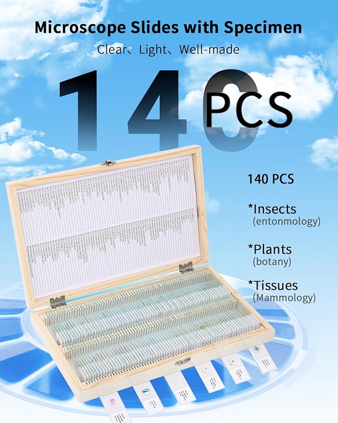 140-Pcs Microscope Slides with Specimens,Pre-Made Glass Slides with Specimens,Educational Microscope Slides and Covers for Young Scientists,Perfect for Biology Class and Experiments-BubblyBeeBaby