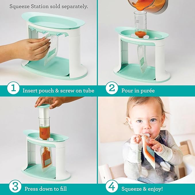 Infantino Reusable Squeeze Pouches for Homemade Baby Food, 3.5 oz, Pack of 25 - BPA, PVC, and Phthalate-Free, Freezer-Safe, with Clear Window and Labeling Space-BubblyBeeBaby
