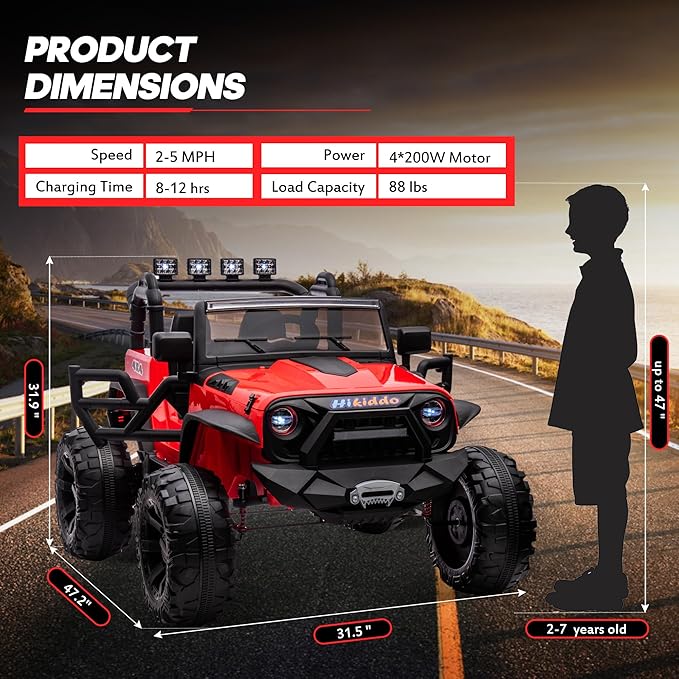 24V 9Ah Ride on Toy for Big Kids, 4WD 2 Seater Ride on Car Truck with Remote Control, 4x200W Motor - Red-BubblyBeeBaby