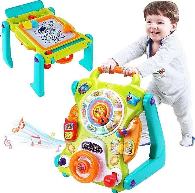 iPlay, iLearn 3 in 1 Baby Walker Sit to Stand Toys, Kids Activity Center, Toddlers Musical Fun Table, Lights and Sounds, Learning, Birthday Gift for 9, 12, 18 Months, 1, 2 Year Old, Infant, Boy, Girl-BubblyBeeBaby