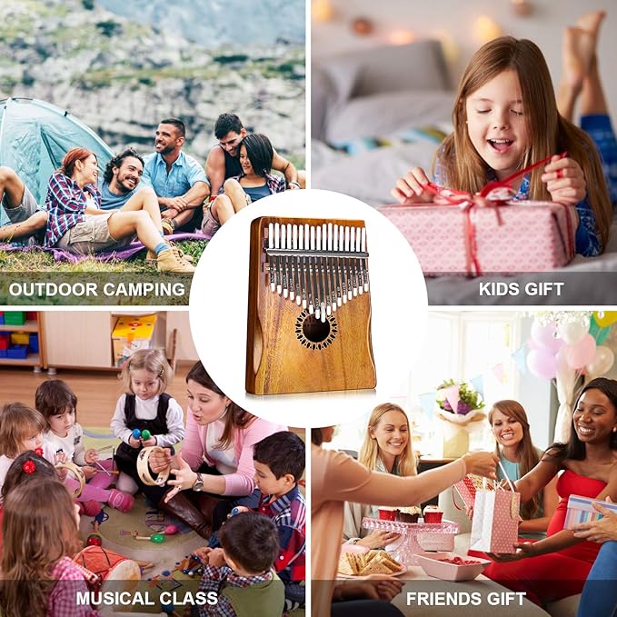 Kalimba Thumb Piano 17 Keys, Portable Mbira Finger Piano Gifts for Kids and Adults Beginners Wood-BubblyBeeBaby