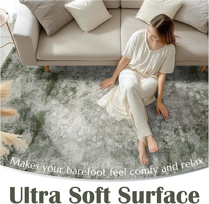 jinchan Washable Area Rug 6x9 for Living Room - Soft Faux Wool Ultra-Thin Stain Resistant Non-Slip Distressed Vintage Floral Rug Large Carpet for Bedroom,Dining Room,Home Office,Nursery(Green, 6'x9')-BubblyBeeBaby