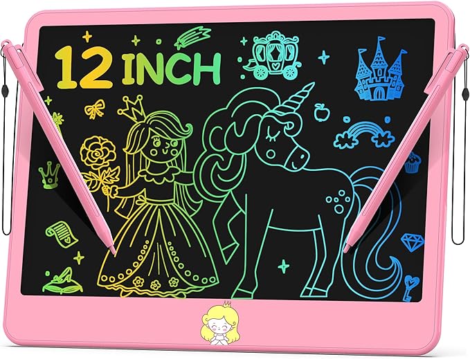Hockvill LCD Writing Tablet for Kids 12 Inch, Toys for Boys Girls Drawing Pad for 3 4 5 6 7 Year Old Kids Toys, Toddler Erasable Doodle Board Travel Essentials, Children’s Day Gift for Kids - Pink-BubblyBeeBaby
