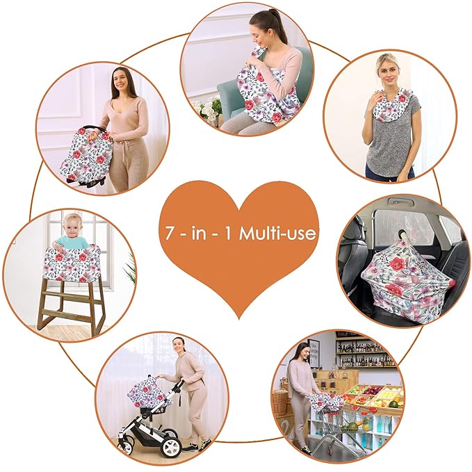 Multi-use Canopy Breastfeeding Cover - Car Seat Canopy for Babies, Stretchy Carseat Cover, Boys and Girls Shower Gift (Purple Flower)-BubblyBeeBaby