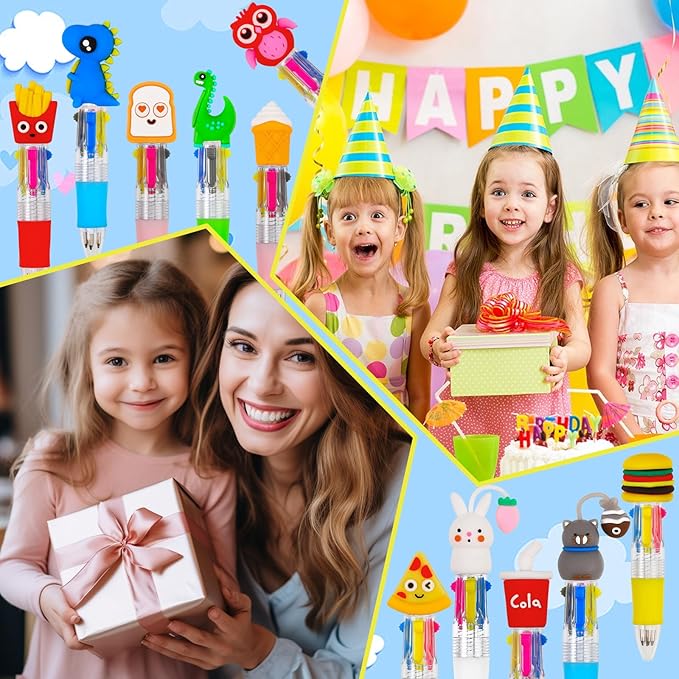 12Pcs Mini Multicolor Pens in One 4-in-1 Cute Pens Bulk for Kids, Ballpoint Pen for Birthdays and Children's Parties, Fun Pen Gifts Assorted Ink Kawaii Pen-BubblyBeeBaby