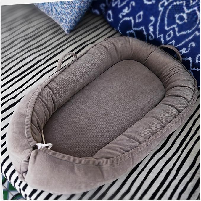 Infant Lounger, Baby Nest Cover for Baby Girls & Boys, Newborn Essentials for Baby 0-12 Months, 100% Cotton Breathable (Fields of Rye, Corduroy)-BubblyBeeBaby