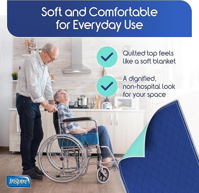 Inspire Waterproof Chair Pad, Dark Colored to Hide Stains, 18 x 24 – Quilted, for Incontinence Washable, for Adults and Kids Reusable Underpad-BubblyBeeBaby