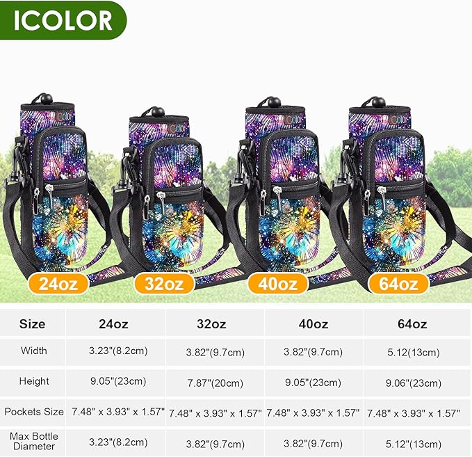 icolor Water Bottle Carrier Bag with Strap 25/32/40 oz Crossbody Bottle Holder with Phone Pocket Sling Sleeve Insulated Neoprene Water Bottle Pouch for Walking Travelling-BubblyBeeBaby