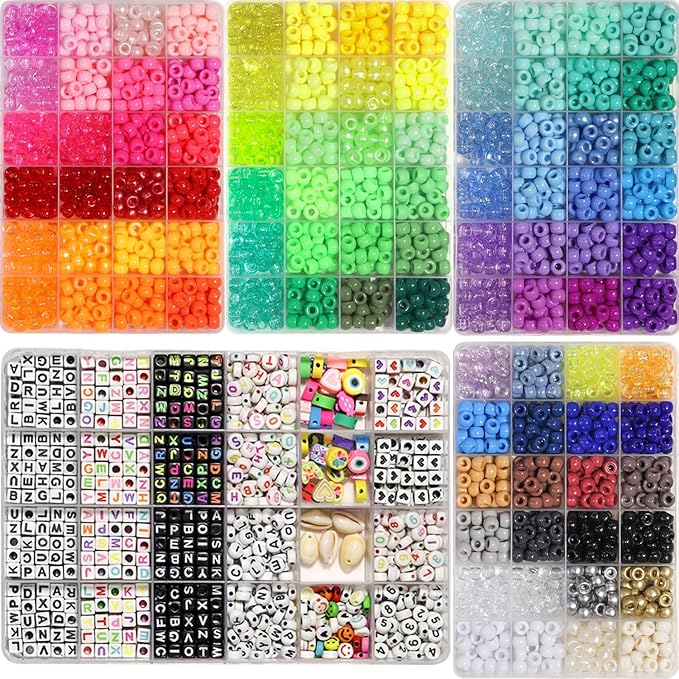 JULIMAIDONG 11500Pcs Pony Beads, Beads for Bracelets Making, Multi-Colored Hair Beads for Hair Braids, 144 Colors Kandi Friendship Bracelet Beads Jewelry Making Kits for Craft (144Color)-BubblyBeeBaby