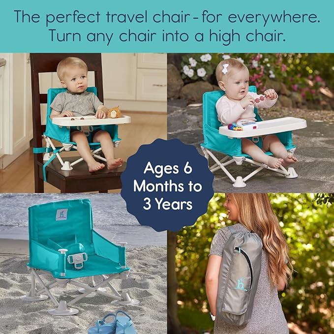 Hiccapop OmniBoost Travel Booster Seat with Tray for Baby | Folding Portable Baby Booster Seat for Dining Table, Camping, Beach, Grandma’s | Tip-Free Design Straps to Kitchen Chairs - Booster Chair-BubblyBeeBaby