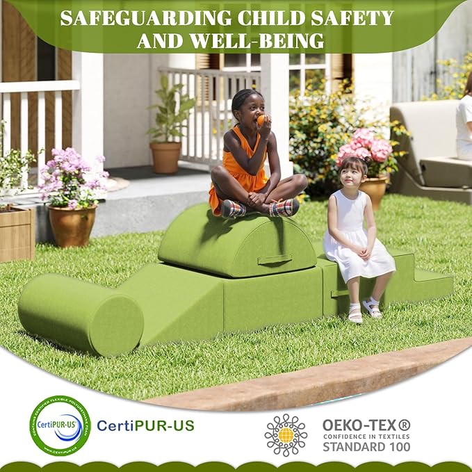 jela Foam Blocks 6Pcs Soft Play Equipment Waterproof Fabric, UV Resistant Toddler Climbing Toys Indoor& Outdoor Soft Play Climbing for Toddlers, Lightweight Climbing Blocks for Babies, Kids (Green)-BubblyBeeBaby