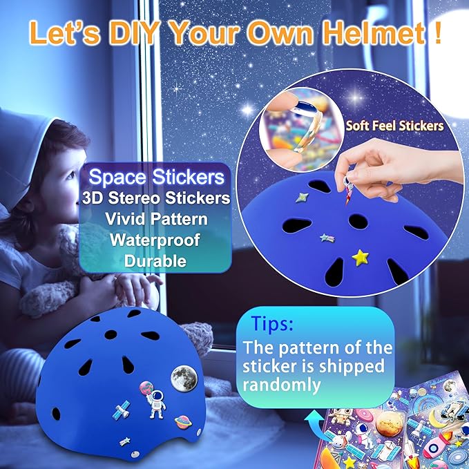 Kids Bike Helmet with DIY Stickers and Knee Pads Elbow Pads Wrist Guard Set for Ages 3-8-14 Toddler Boys Girls Helmet for Roller Skates Cycling Skateboarding Bicycle Scooter-BubblyBeeBaby