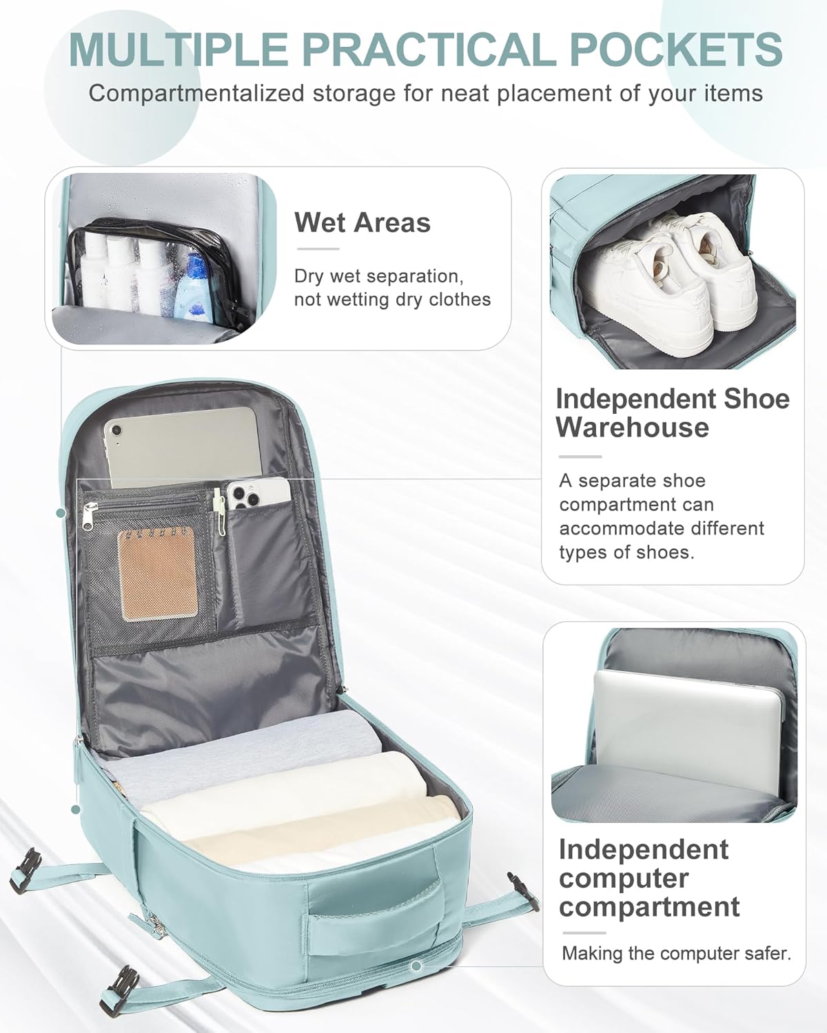 coowoz Travel Backpack Carry On for Women Man Gym Backpacks with Laptop Compartment Mochila de Viaje Teacher Personal Item Backpack Airplane Accessories Must Haves Blue Small