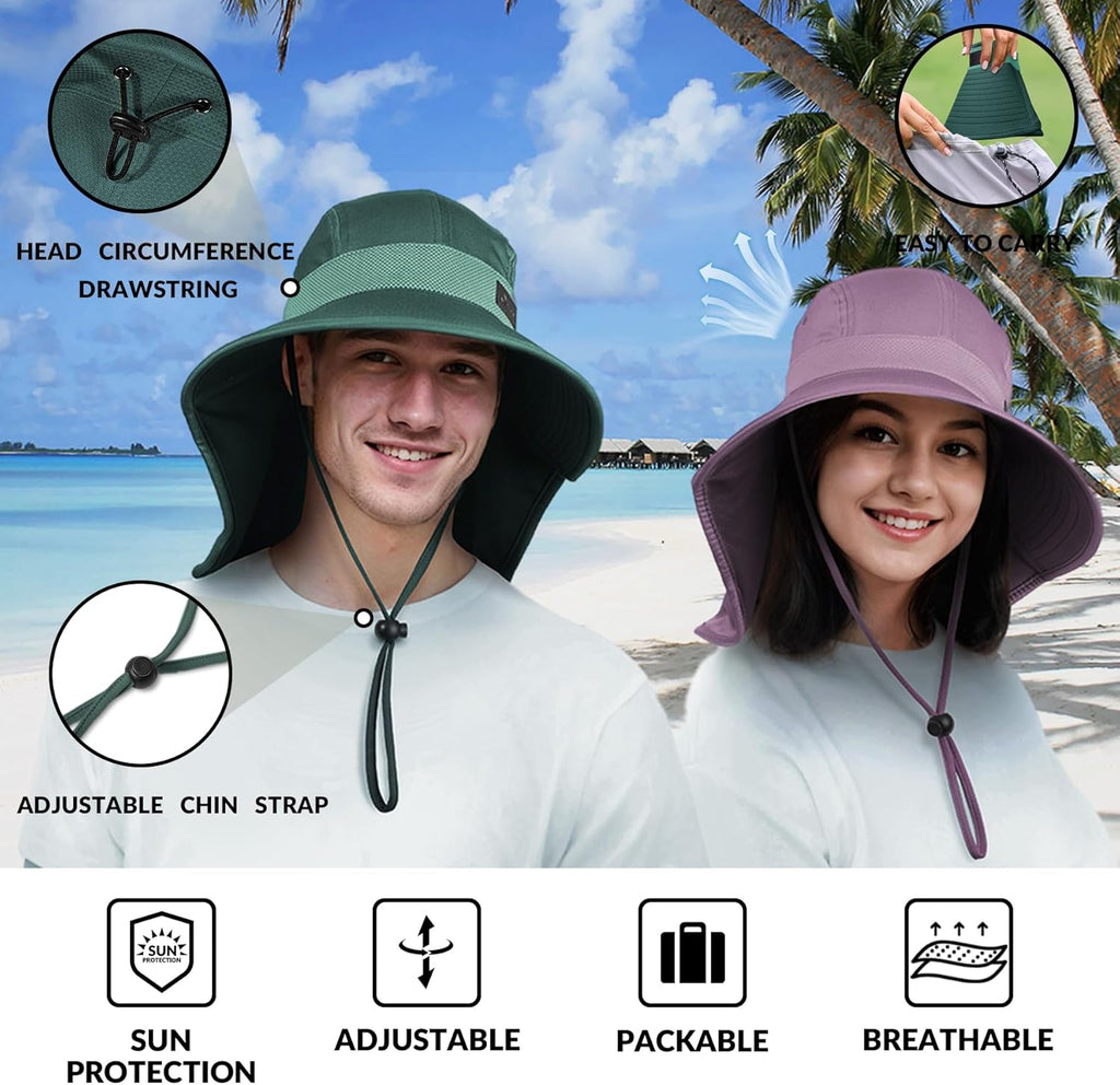 Sukeen Cooling Sun Hat for Men Women UPF50+ Wide Brim Fishing Hat with Neck Flap Adjustable Foldable Bucket Hat for Hiking