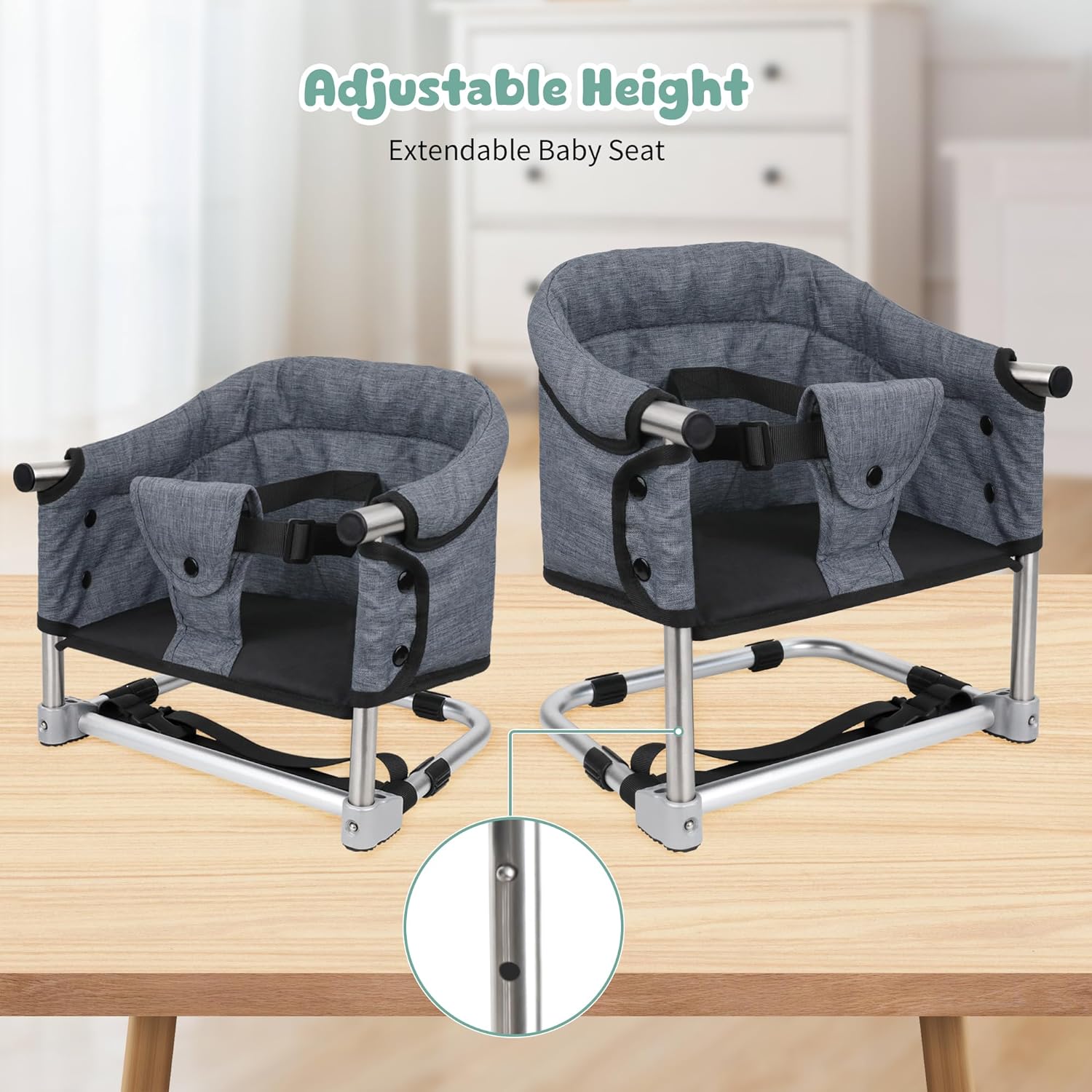 Booster Seat for Dining Table: Portable Toddler Booster Chair with Safety Buckle and Height Adjustable, Baby Feeding High Chair for Home Travel - Brown