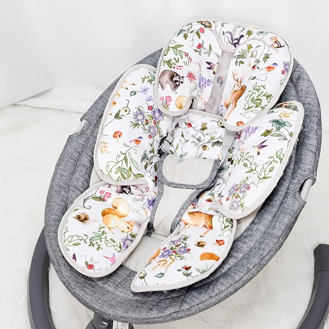 2 in 1 Infant Car Seat Insert, Car Seat Head Support Baby Girls Boys, Soft Newborn Carseat Insert Cushion, Perfect for Carseats, Strollers, Swings (Gray Animals)-BubblyBeeBaby