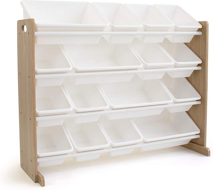 Humble Crew Supersized Toy Storage Organizer with 16 Removable Bins, Natural/White – Large Toy Storage for Toddlers Ideal for Kids' Rooms, Playrooms, and Nurseries - Modern Toy Bins for Kids-BubblyBeeBaby