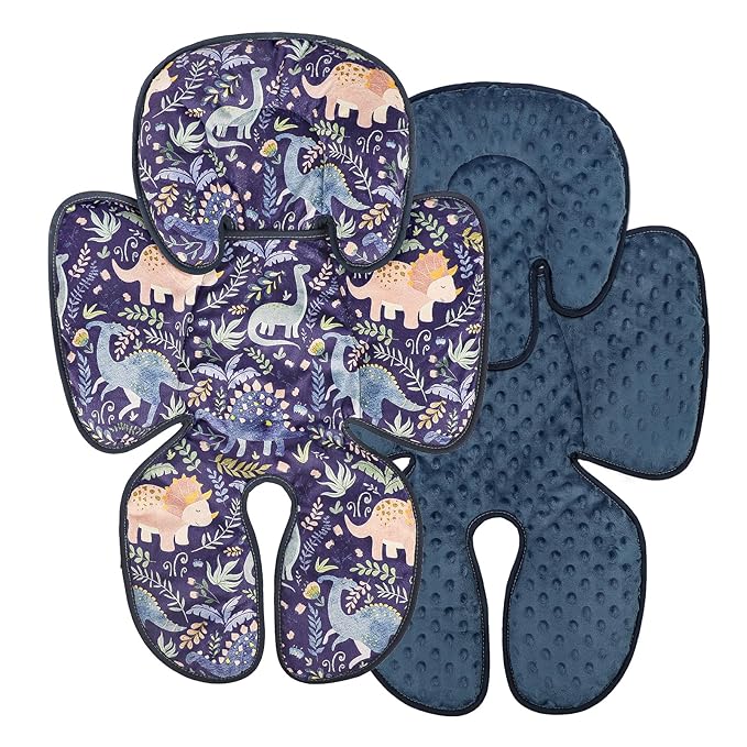 Pea Pod Infant Car Seat Insert 2-in-1 Baby Car Seat Head & Body Support for Newborn Girl Reversible 3 Layer Warm Preemie Carseat Stroller Cushion Headrest with Soft Minky Dot Fabric, Cute Dinosuar-BubblyBeeBaby