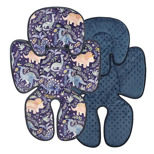 Pea Pod Infant Car Seat Insert 2-in-1 Baby Car Seat Head & Body Support for Newborn Girl Reversible 3 Layer Warm Preemie Carseat Stroller Cushion Headrest with Soft Minky Dot Fabric, Cute Dinosuar-BubblyBeeBaby