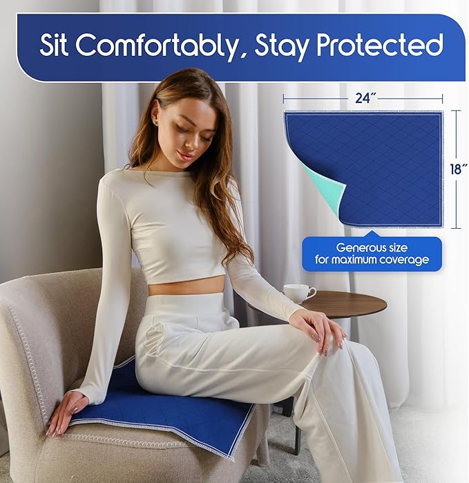 Inspire Waterproof Chair Pad, Dark Colored to Hide Stains, 18 x 24 – Quilted, for Incontinence Washable, for Adults and Kids Reusable Underpad-BubblyBeeBaby
