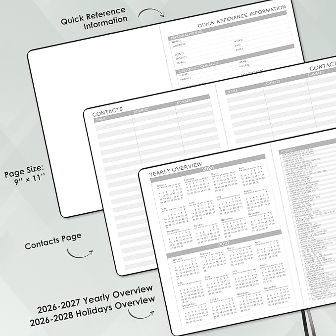 2026 Planner - 2026 Planner Weekly and Monthly, JAN 2026 - DEC 2026, Calendar Planner with Hardcover,Thick Paper, Back Pocket, Notes Pages, Pen Loop (9" x 11") - Black-BubblyBeeBaby