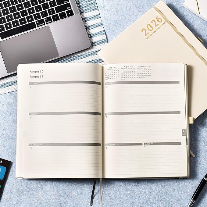 2026 Planner - JAN 2026 - DEC 2026, Planner 2026, Weekly and Monthly Planners, Leather Cover Planners with Thick Paper, Back Pocket with Notes Pages, Seashell Gold (8.5" x 11")-BubblyBeeBaby