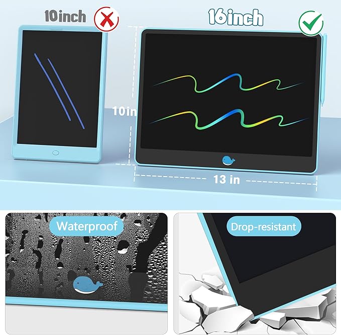 Hockvill LCD Writing Tablet for Kids 16 Inch, Toys for Girls Boys Drawing Pad for 3 4 5 6 7 8 Year Old Kid, Toddler Magnetic Doodle Board Travel Essentials Christmas Birthday for Children (Blue)-BubblyBeeBaby
