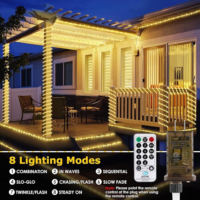 100ft 1200 LED Rope Lights Outdoor, Connectable Warm White Rope Lights Plug in, Outdoor String Lights Waterproof Decorative Lighting for Deck Patio Backyard Garden Pool Camping Room Indoor Décor-BubblyBeeBaby