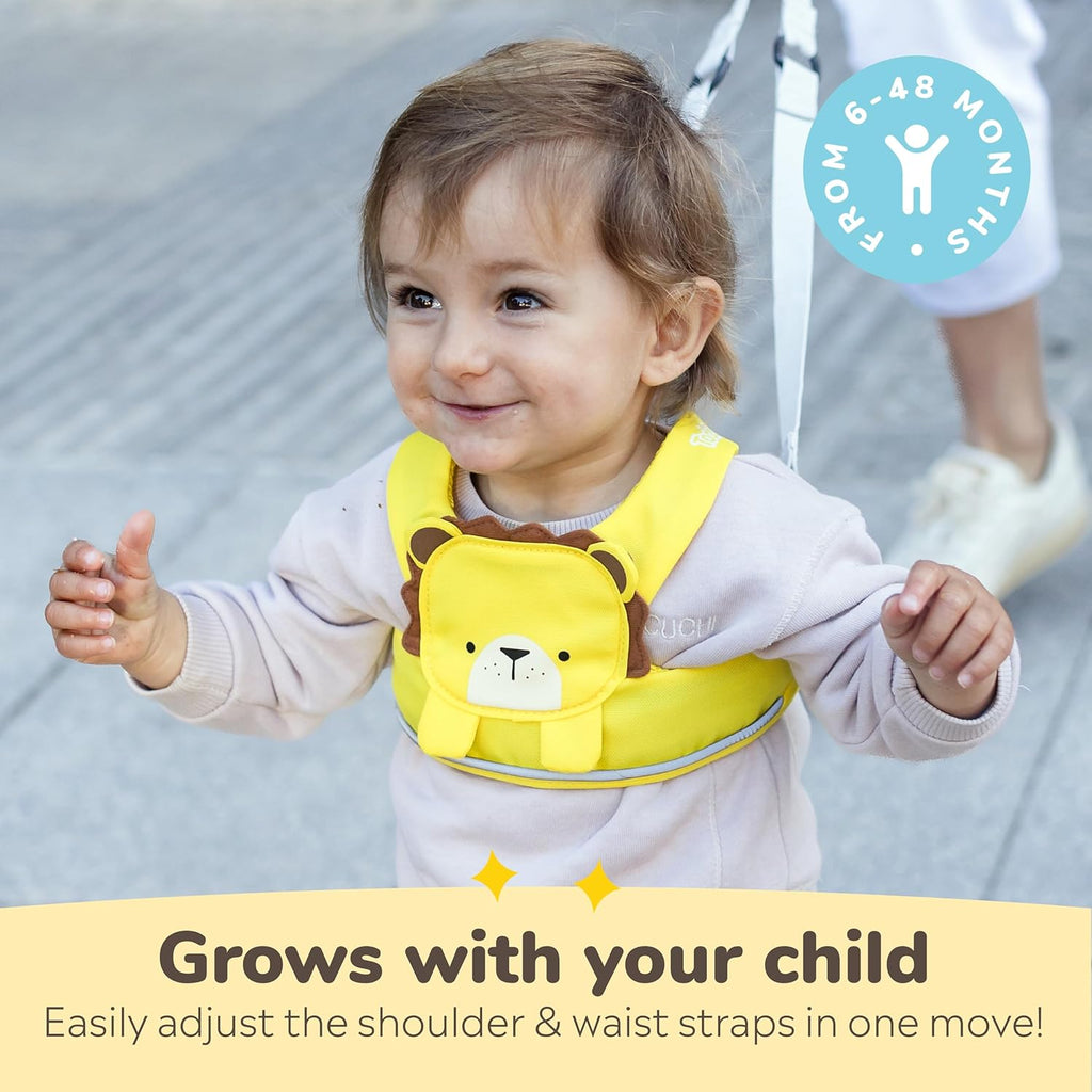Trunki Toddler Leash - Fuss Free Toddler Walking Reins & Kids Safety Harness | Baby Leash for Kids – Leeroy Lion (Yellow)