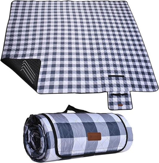 HX&OD Outdoor Picnic Blanket, Extra Large, 80''x60'' Waterproof Foldable Blankets Gingham Picnic Mat for Beach, Camping Grass Lawn Park Accessories Cute Couple Ideas Wedding (Gray, 80”x60”)-BubblyBeeBaby