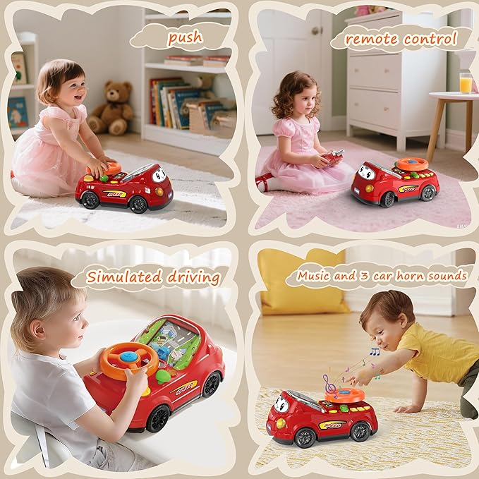 2-in-1 Toddler RC Car & Steering Wheel Toy with Music | Interactive Simulation Driving Adventure Toy for 18+ Months Baby Learning | Gift for 1.5+ Years Old Boys Girls-BubblyBeeBaby