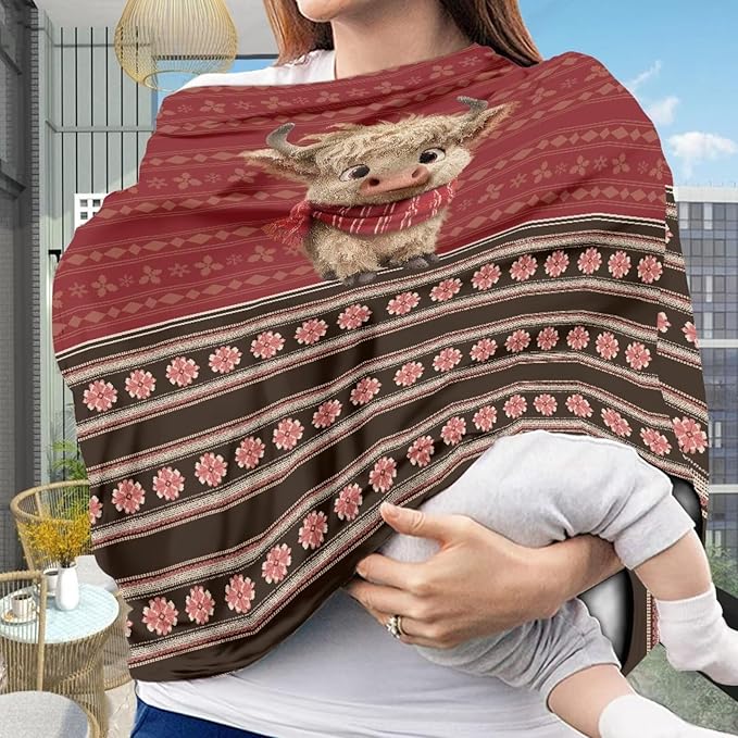 Binienty Christmas Highland Cow Car Seat Canopies for Baby Boys Girls, Mom Nursing Breastfeeding Covers Infant Stroller Cover, Holiday Gifts-BubblyBeeBaby