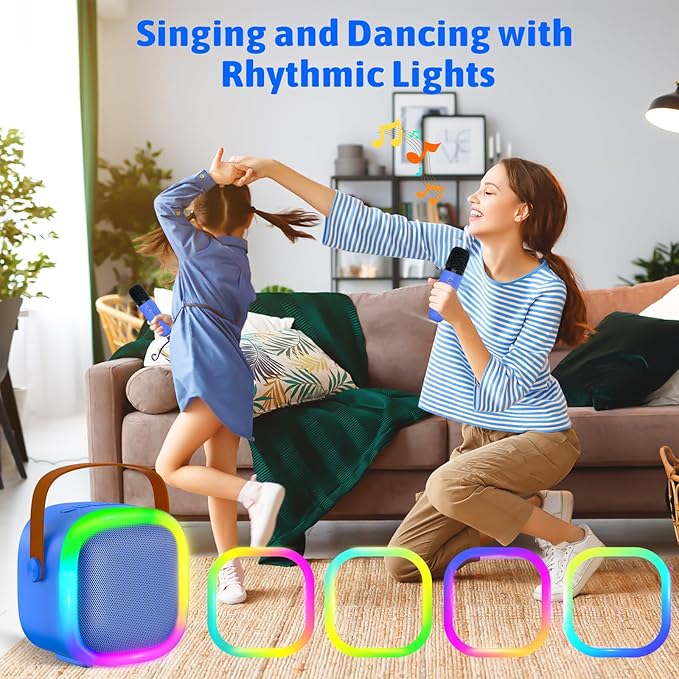 Karaoke Machine for Kids Adults, Portable Bluetooth Speaker with Wireless Microphones and LED Lights, Kids Toys Birthday for Girls and Boys Ages 4,5,6,7,8,9,10,11,12+ Years, Home Party-BubblyBeeBaby