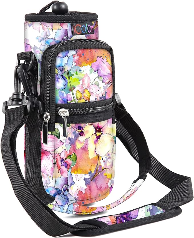icolor Water Bottle Carrier Bag with Strap 25/32/40 oz Crossbody Bottle Holder with Phone Pocket Sling Sleeve Insulated Neoprene Water Bottle Pouch for Walking Travelling-BubblyBeeBaby
