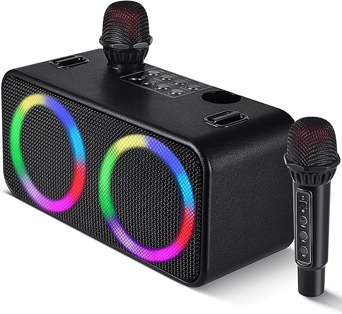 Karaoke Microphone Machines Kids Adults, Karaoke Machine Bluetooth Sound Effects, Bluetooth Wireless Speakers Kareokee Machine Light TF Card/USB Portable Home Party Outdoor/Indoor, Black-BubblyBeeBaby