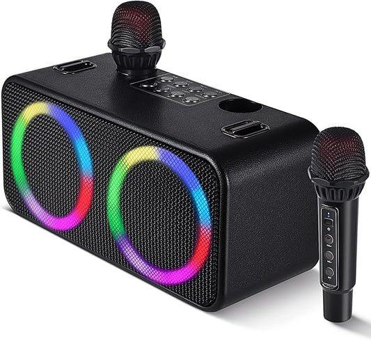 Karaoke Microphone Machines Kids Adults, Karaoke Machine Bluetooth Sound Effects, Bluetooth Wireless Speakers Kareokee Machine Light TF Card/USB Portable Home Party Outdoor/Indoor, Black-BubblyBeeBaby