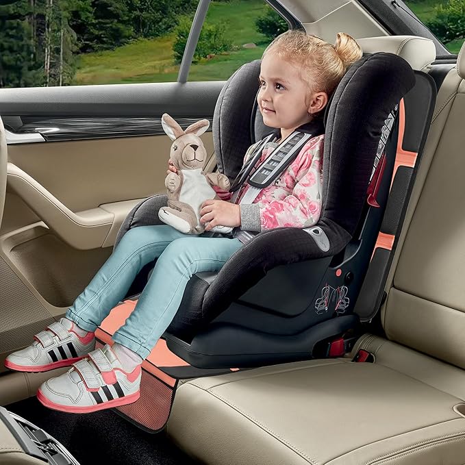 Car Seat Protector for Child, 2 Pack Covers with Mesh Pockets & Non-Slip Backing, 600D Durable Under Seat for Back (Orange, Large)-BubblyBeeBaby