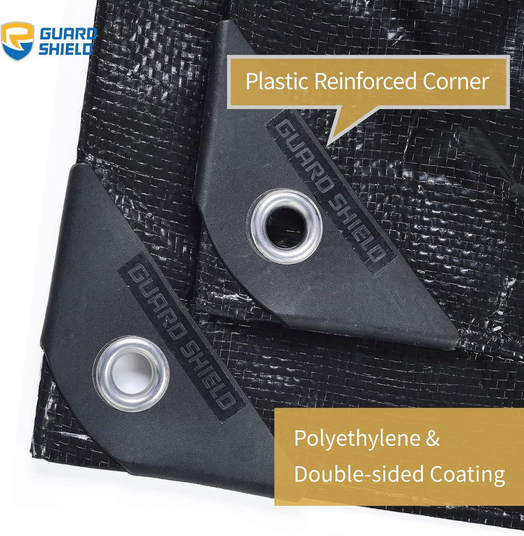 GUARD SHIELD Black Tarp 6x8 Feet Waterproof Tarps Lightweight Camping Tarp Outdoor Multi Purpose Poly Cover 6mil