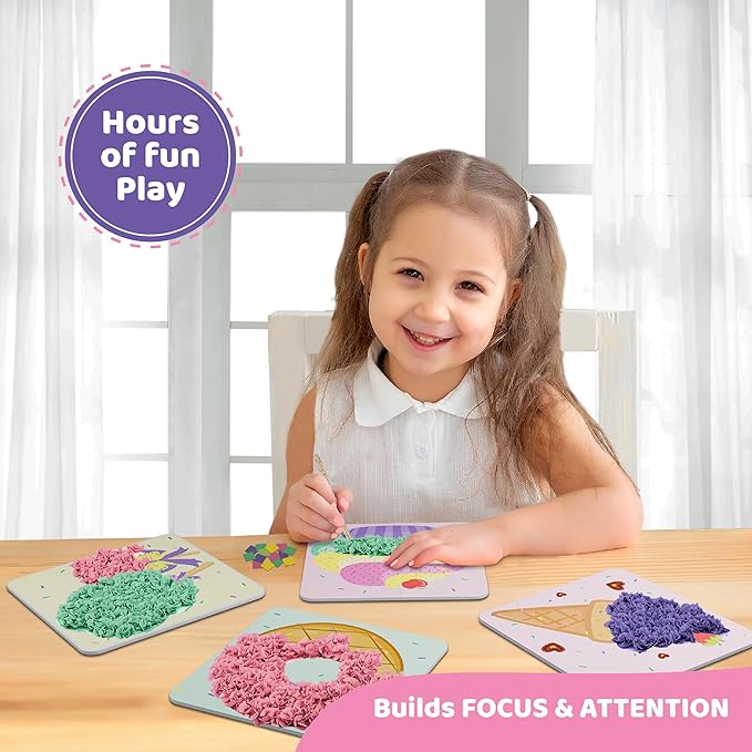 jackinthebox Poke Poke Art for Kids - Candyland Theme, Mess-Free Fabric Art and Craft, Flower Pressing Kits, Gift for Kids, Girl Gifts, DIY Activity Boy Gift, Toys for Girls and Boys Ages 4 5 6 7 8-BubblyBeeBaby