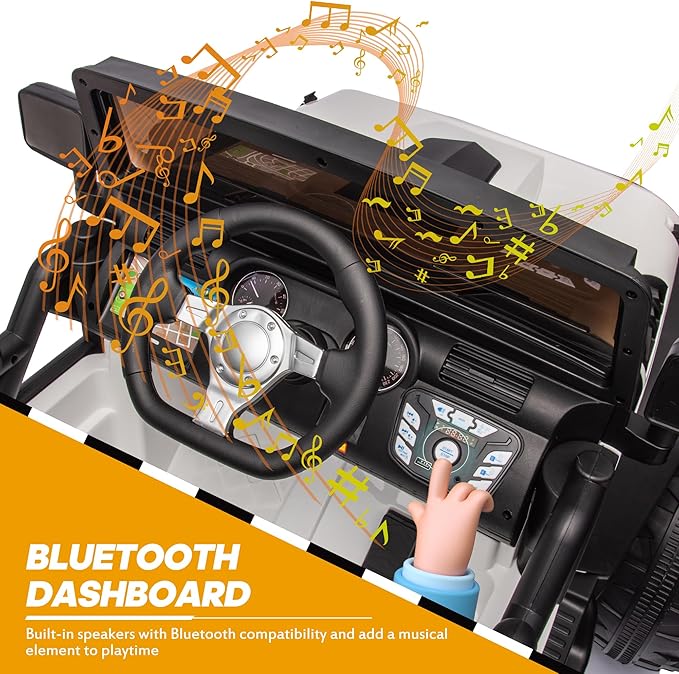 24V 9Ah Ride on Toy for Big Kids, 4WD 2 Seater Ride on Car Truck with Remote Control, 4x200W Motor - White-BubblyBeeBaby