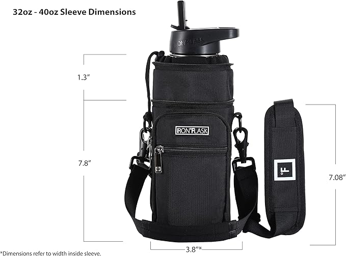 IRON °FLASK Carrier, Holder, Sleeve - Fits Insulated Stainless Steel Sports Water Bottle, Adjustable Shoulder Strap, Holder Bag Case Pouch Cover-BubblyBeeBaby