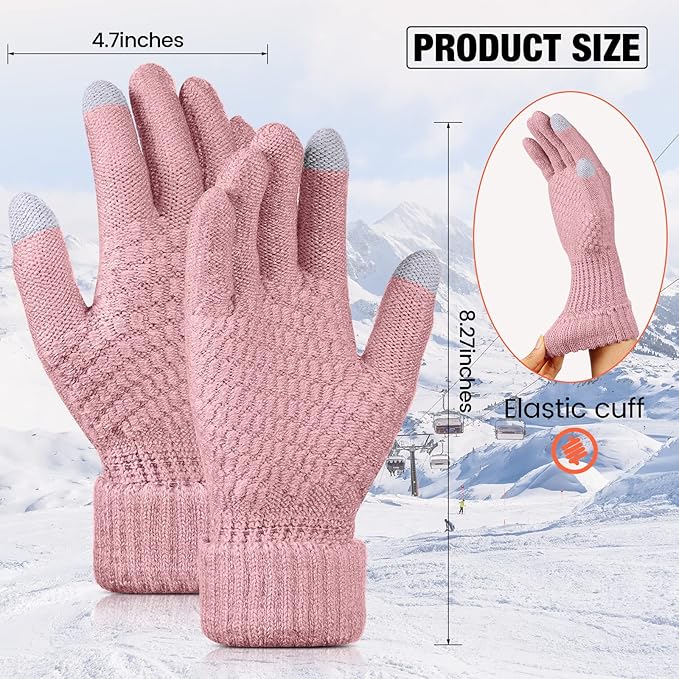 Geyoga 2 Pairs Women's Winter Touch Screen Gloves Soft Warm Fleece Lined Knit Elastic Cuff Winter Texting Gloves-BubblyBeeBaby