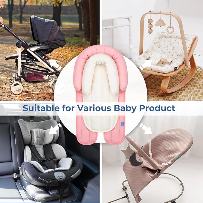 COOLBEBE Upgraded 2-in-1 Babybody Supports for Newborn Infant - Extra Soft Breathable Car Seat Insert Cushion Pad, Perfect for Carseat, Stroller, Swing, Bouncer, Pink-BubblyBeeBaby